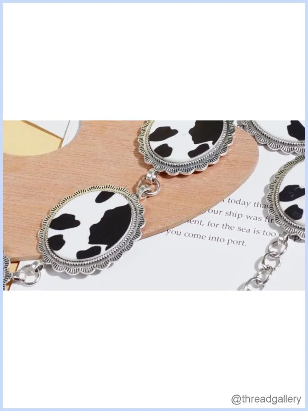 Western Cow Print Chain Belt with Metal Buckle Adjustable